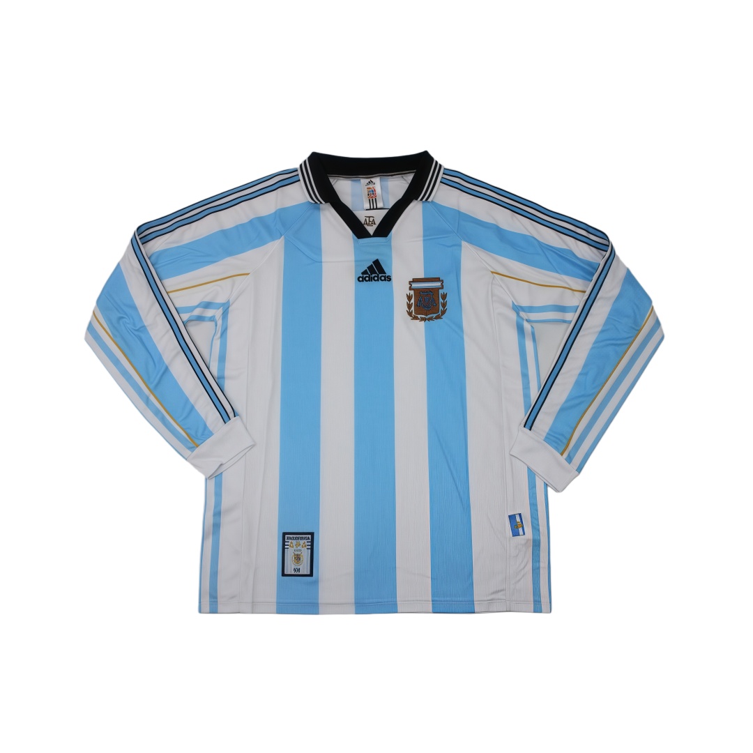 1998 Argentina Home Retro Football Shirt Long Sleeve  1998 Argentina Home Retro Football Shirt Long Sleeve