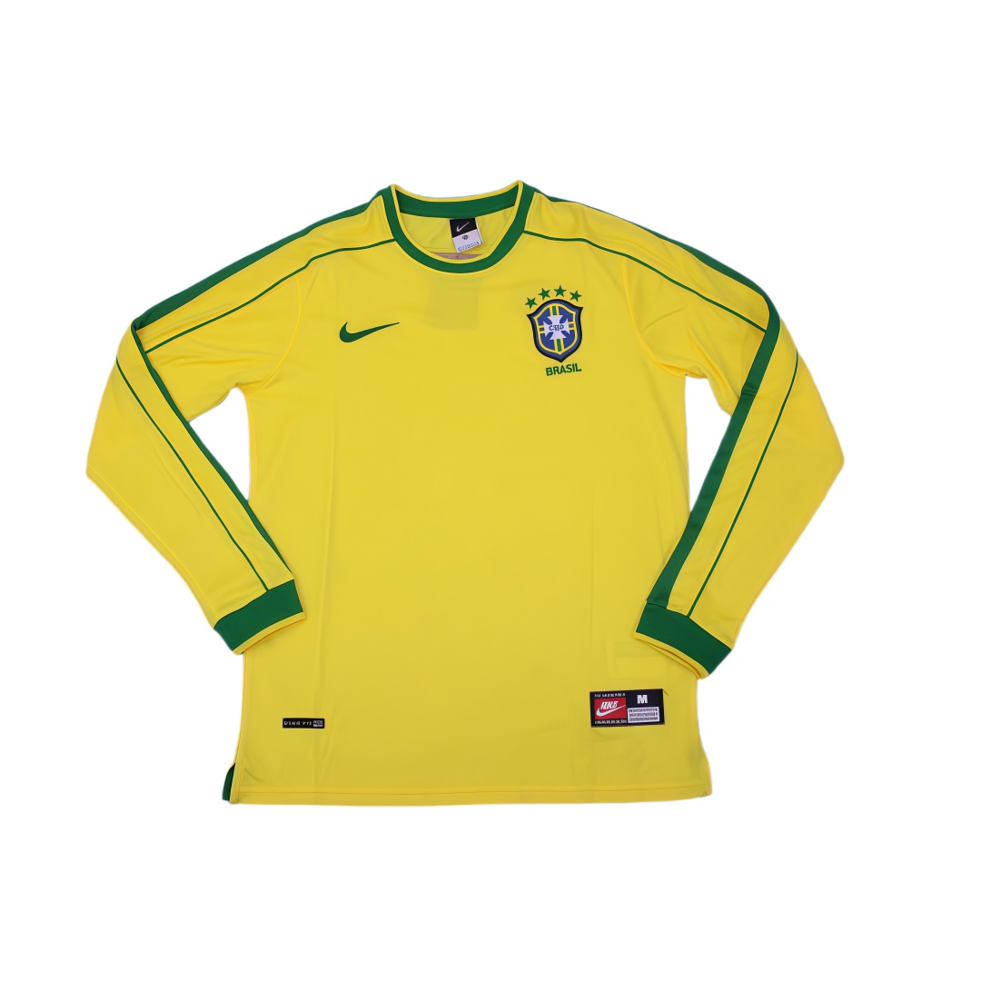 1998 Brazil Home Retro Football Shirt Long Sleeve  1998 Brazil Home Retro Football Shirt Long Sleeve