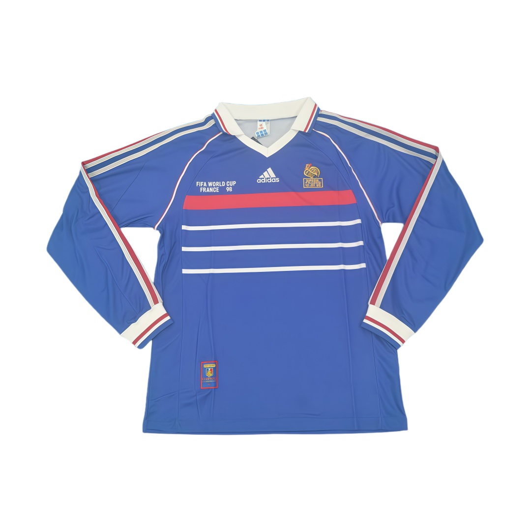 1998 France Home Retro Football Shirt Long Sleeve  1998 France Home Retro Football Shirt Long Sleeve